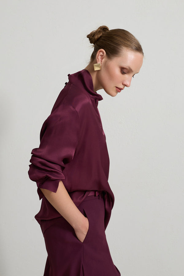Setre V-Neck And Neck Detailed Relaxed Cut Blouse Burgundy