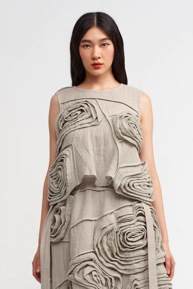 NU Flower Pattern Textured Blouse Light Grey