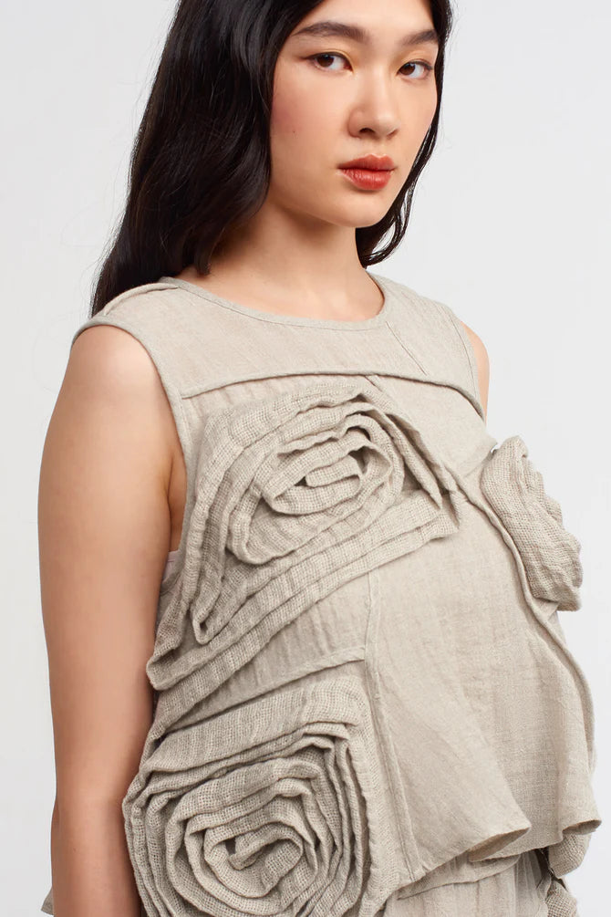 NU Flower Pattern Textured Blouse Light Grey