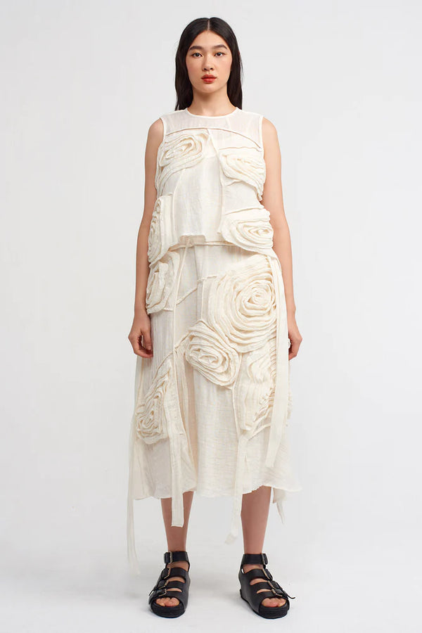 NU Flower Pattern Textured Blouse Off White