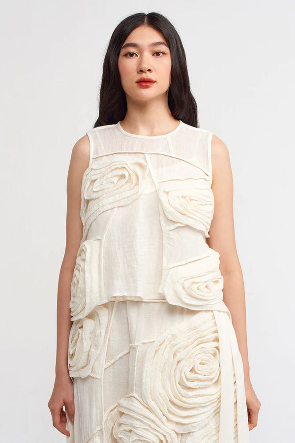 NU Flower Pattern Textured Blouse Off White