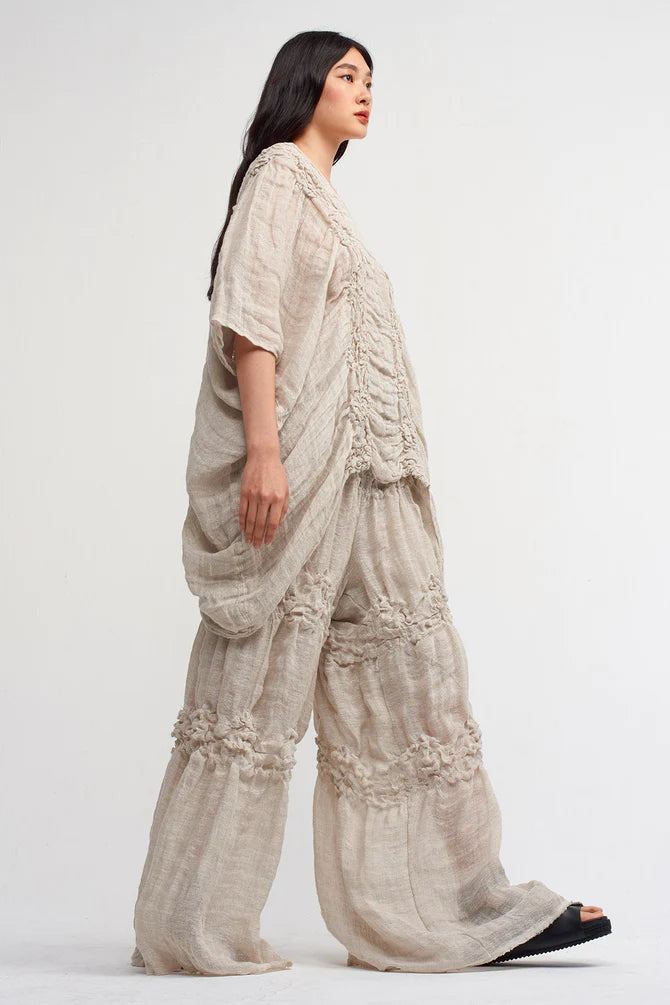 NU Shirred Detail Asymmetrical Blouse Light Grey