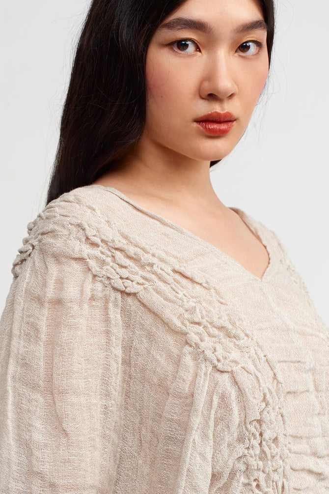 NU Shirred Detail Asymmetrical Blouse Light Grey