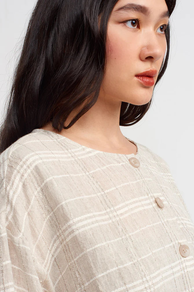 NU Checkered Tiered Hem Blouse Light Grey