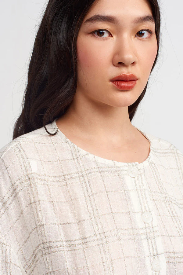 NU Checkered Tiered Hem Blouse Natural