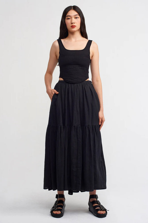 NU High Waist Linen Maxi Skirt Black