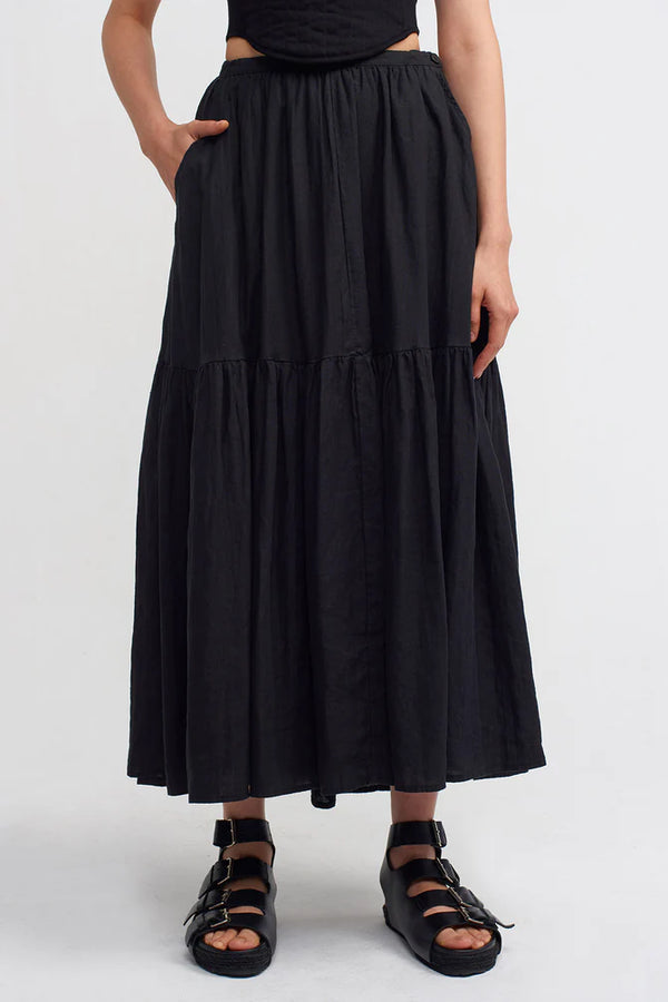 NU High Waist Linen Maxi Skirt Black