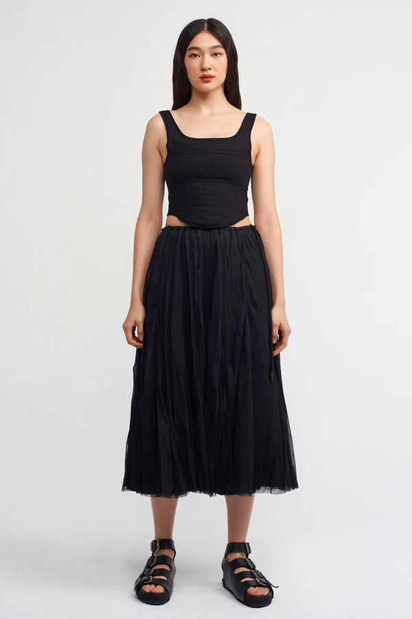 NU Tulle Overlay Pleated Skirt Black