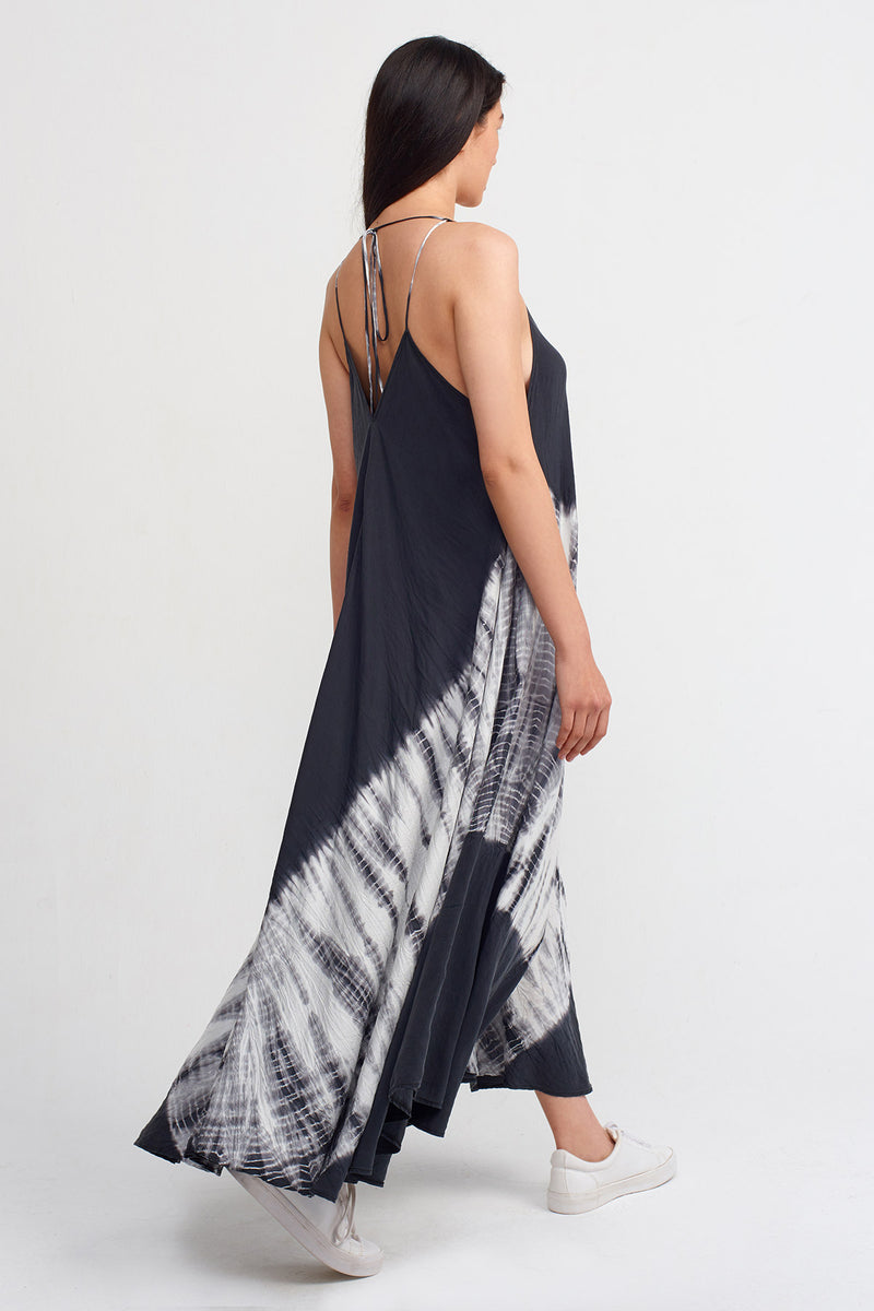 NU Tie Dye V Neck Maxi Dress Black/Offwhite