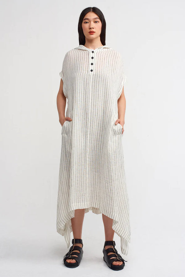 NU Striped Hooded Asymmetrical Dress Natural