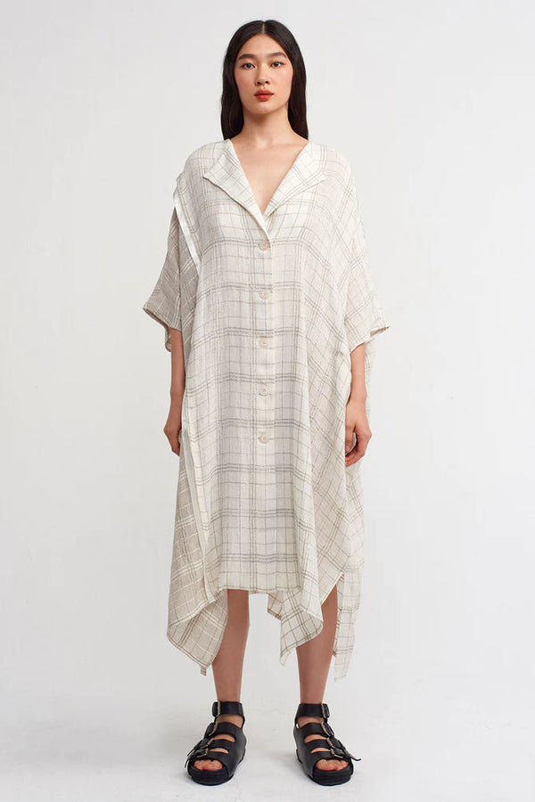 NU Checkered Wide Shirt Dress Light Grey