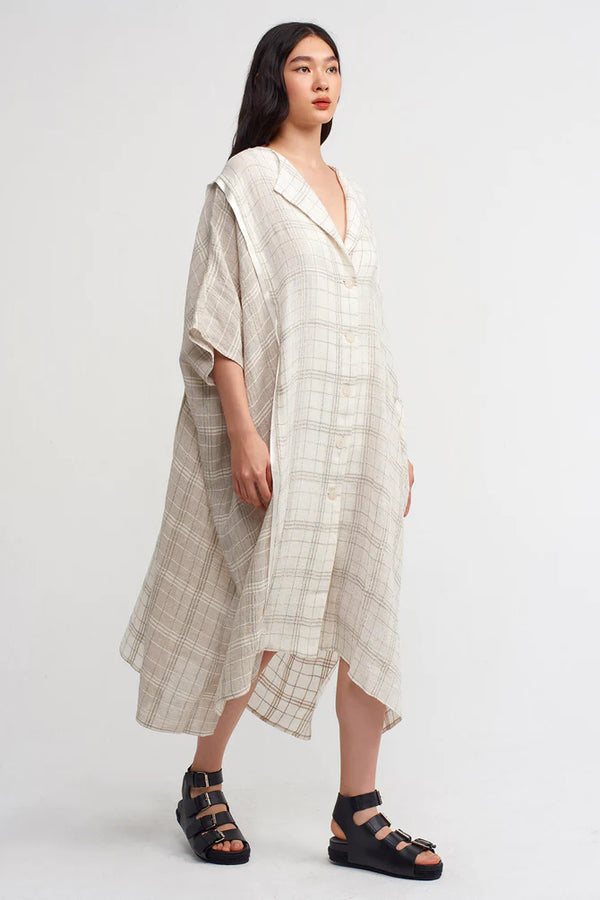 NU Checkered Wide Shirt Dress Light Grey