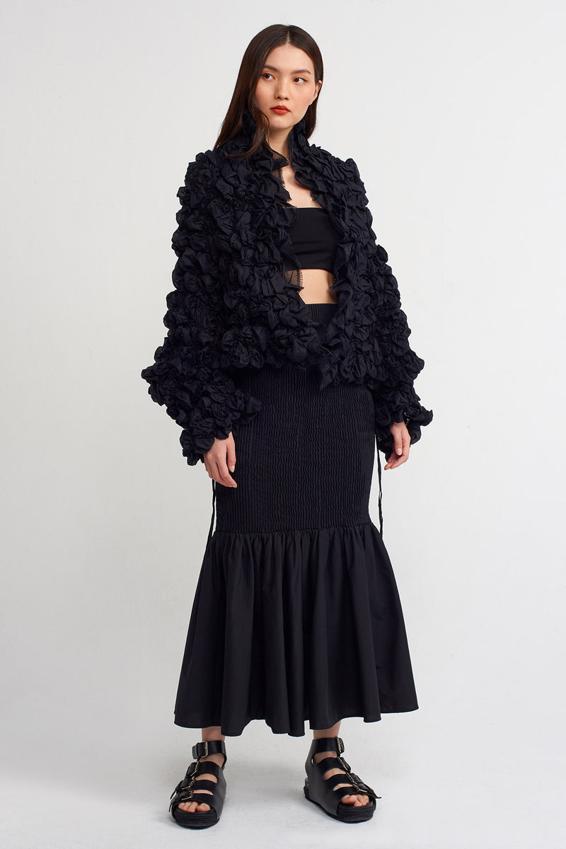 NU Elastic Embroidery Short Jacket Black