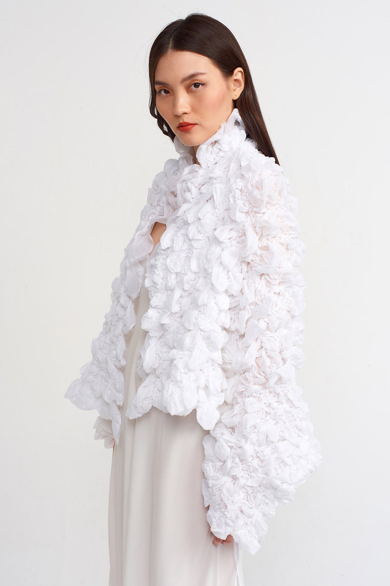 NU Elastic Embroidery Short Jacket Off White