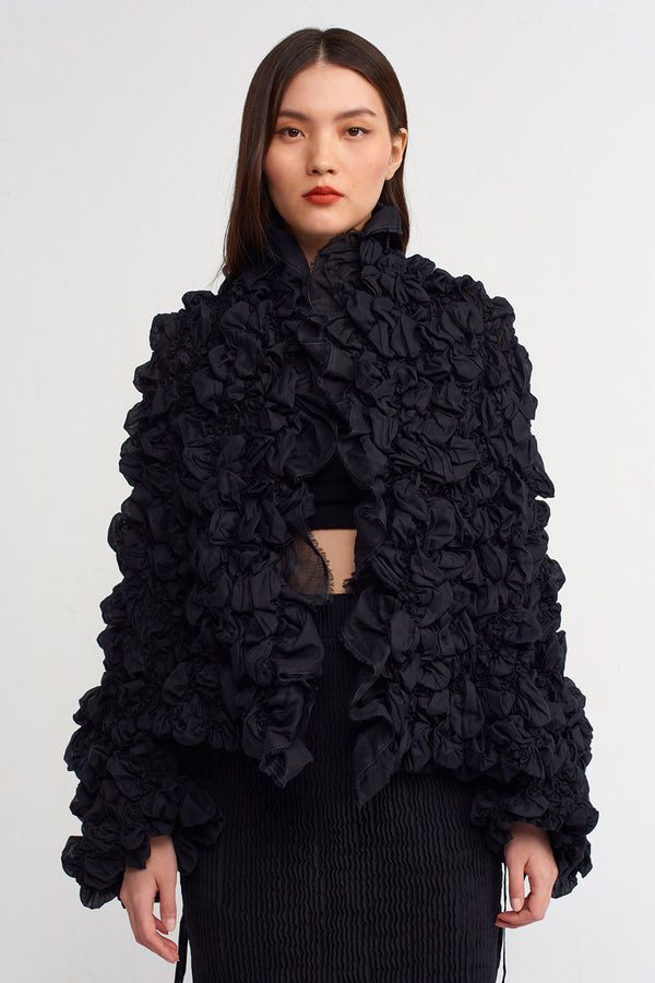 NU Elastic Embroidery Short Jacket Black