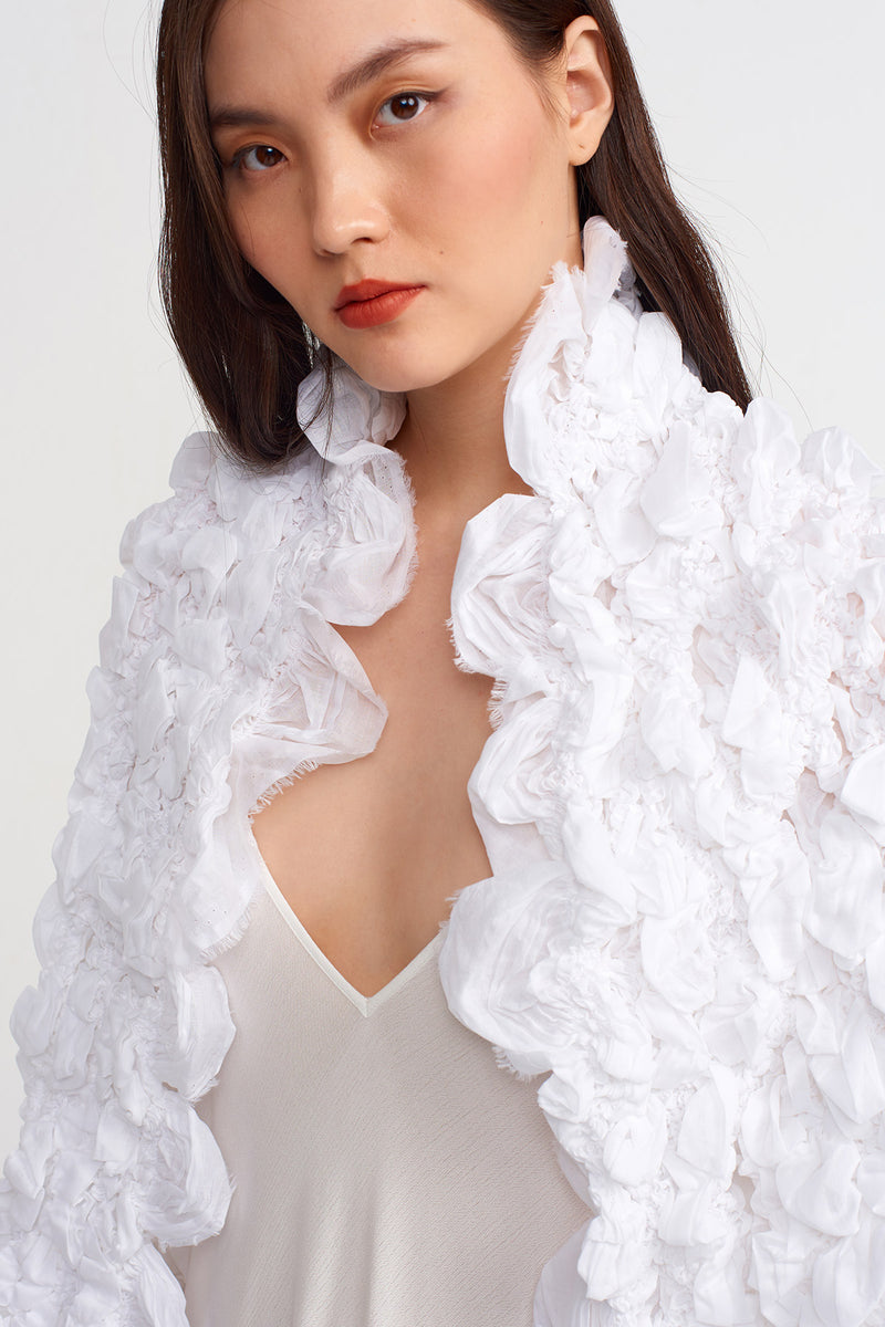 NU Elastic Embroidery Short Jacket Off White