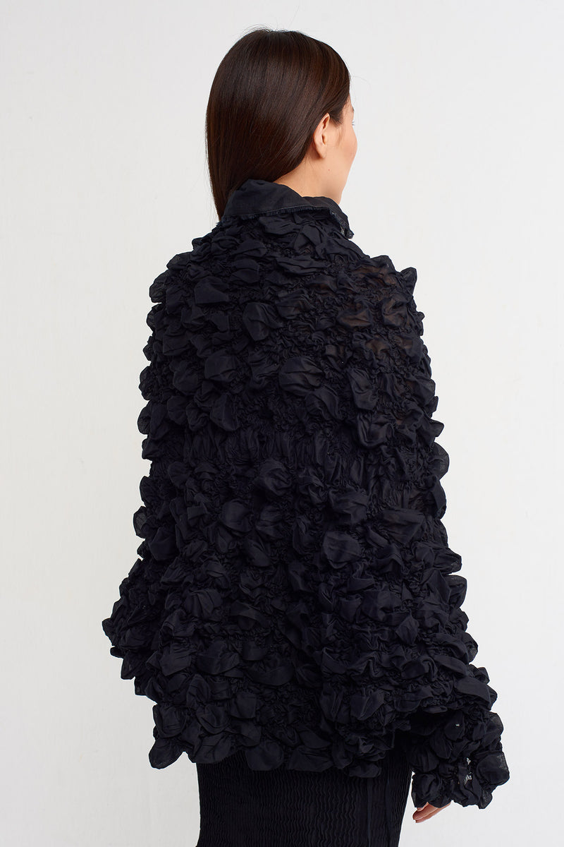 NU Elastic Embroidery Short Jacket Black