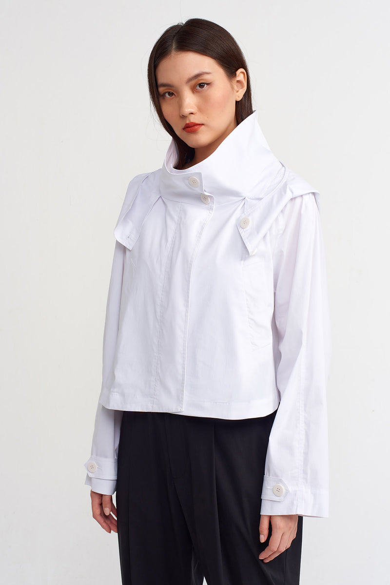 NU Solid Hooded Poplin Jacket Off White