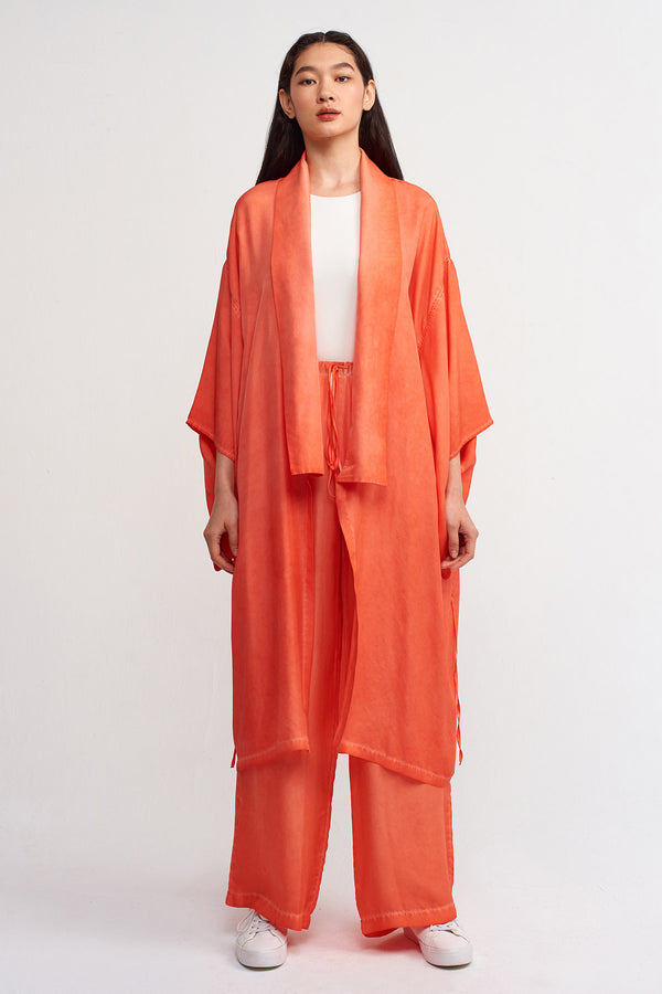 NU Silk Midi Kimono Outerwear  Orange