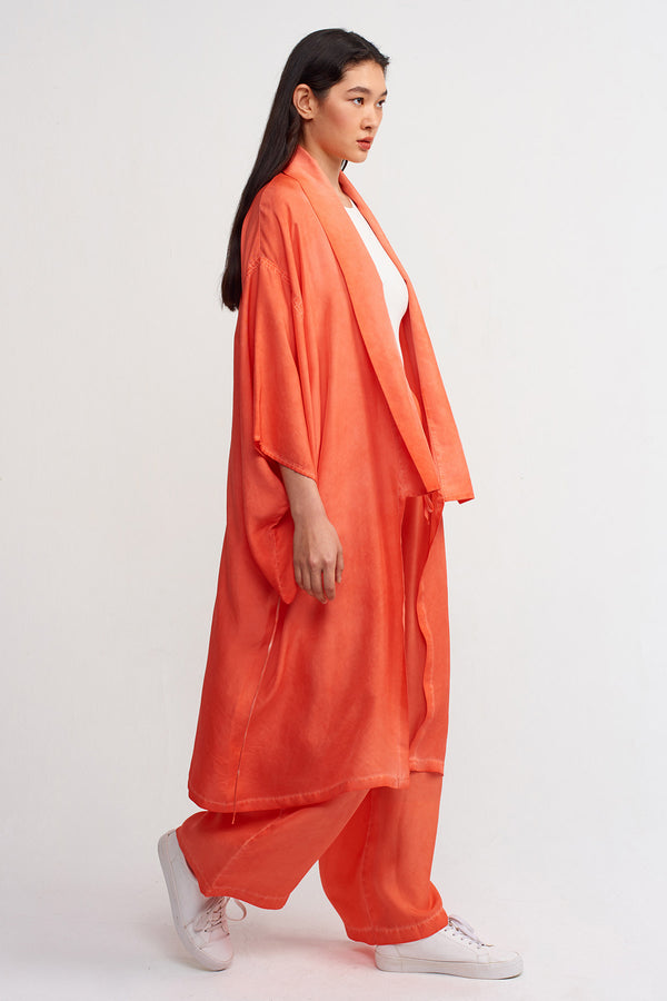 NU Silk Midi Kimono Outerwear  Orange