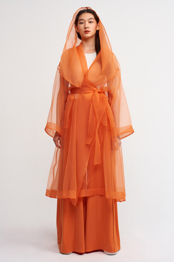 NU Hooded Organza Kimono Outerwear Amber