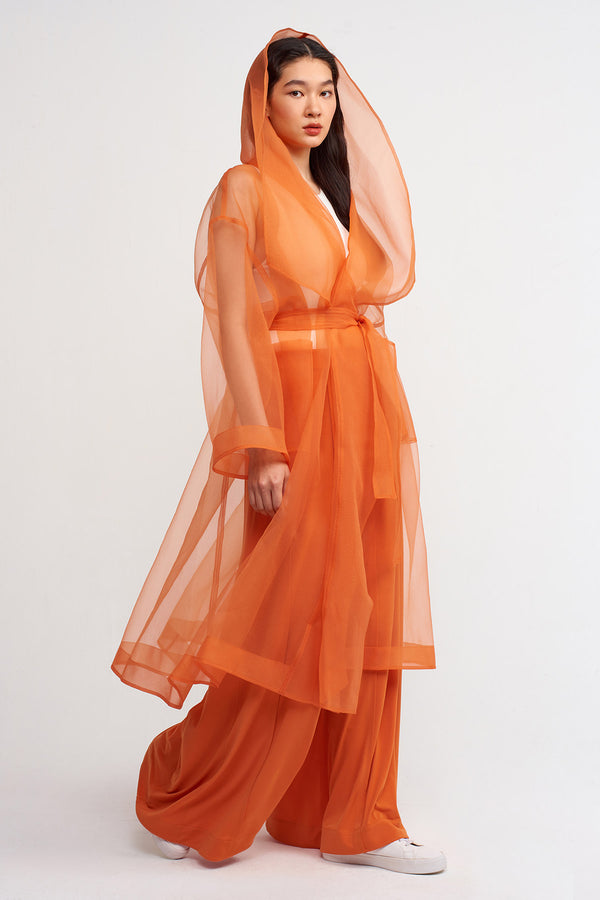 NU Hooded Organza Kimono Outerwear Amber