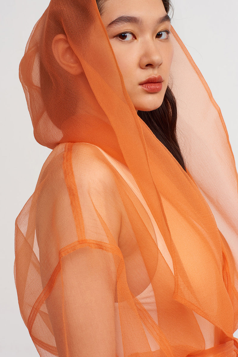 NU Hooded Organza Kimono Outerwear Amber