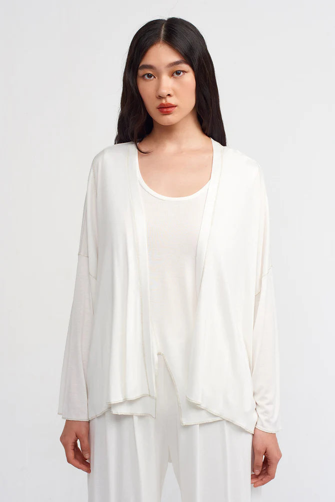 NU Solid Open Front Outerwear Off White
