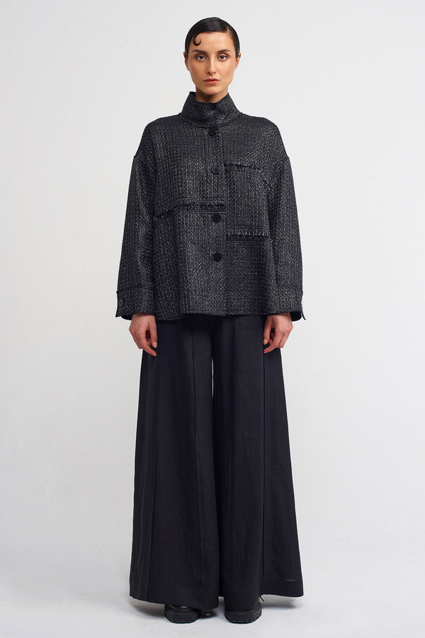 NU Straight Collar Jacquard Shirt Black