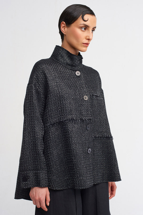 NU Straight Collar Jacquard Shirt Black