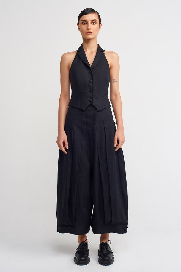 NU V-Neck Tie Neck Vest Black