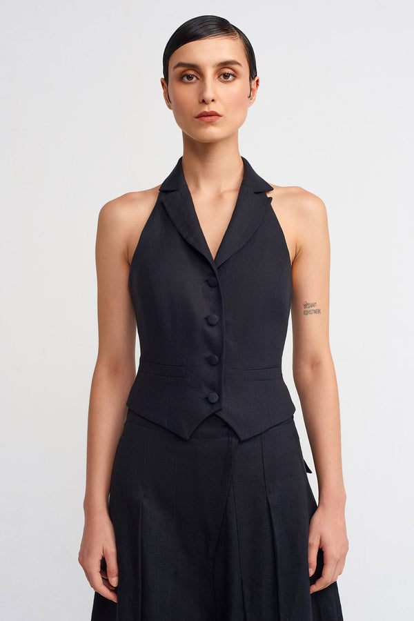 NU V-Neck Tie Neck Vest Black