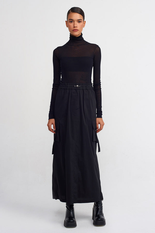 NU Long Poplin Cargo Skirt Black