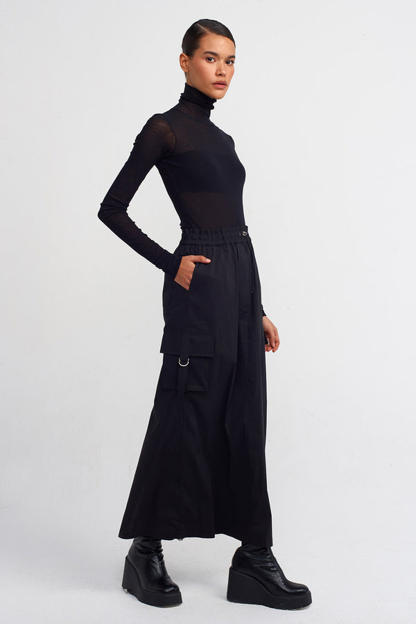 NU Long Poplin Cargo Skirt Black