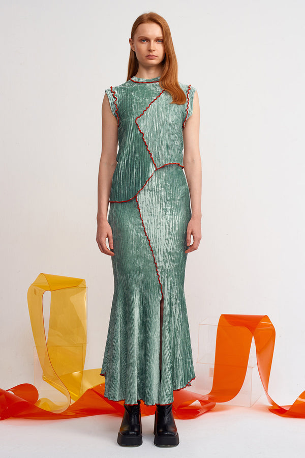 NU Pleated Velvet Mermaid Skirt Green