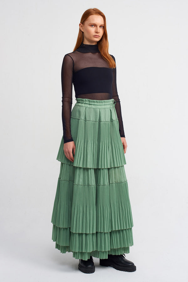 NU Pleated Tiered Spanish Skirt Green