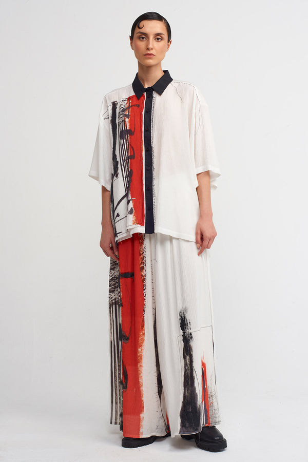 NU Pattern-Printed Wide-Leg Pants Off White/Black