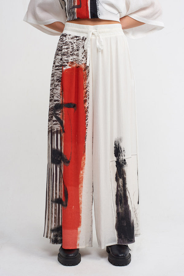 NU Pattern-Printed Wide-Leg Pants Off White/Black