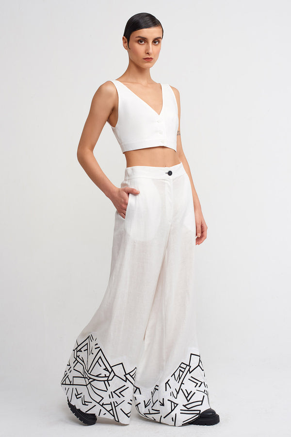 NU Embroidered Pattern Wide-Leg Pants Off White/Black