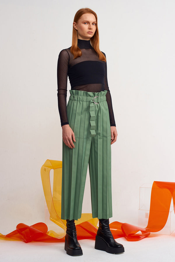 NU Pleated Pants With Belt Detail Green