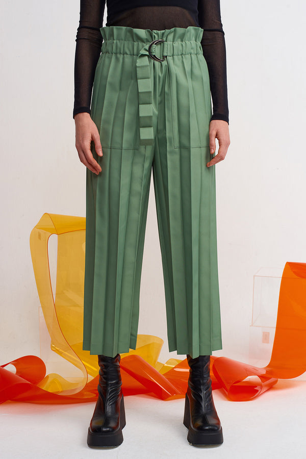 NU Pleated Pants With Belt Detail Green