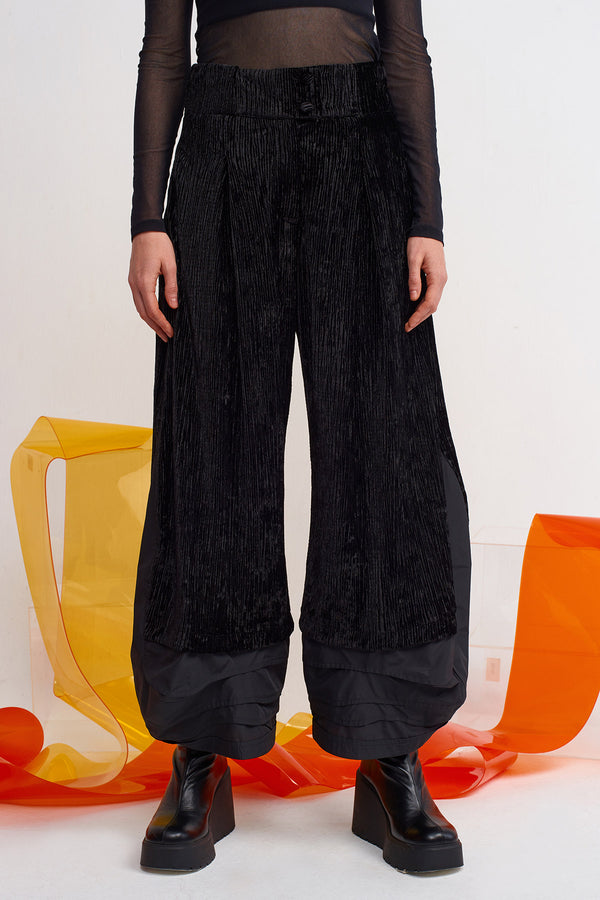NU Velvet Pleated Trousers With Taffeta Detail Black