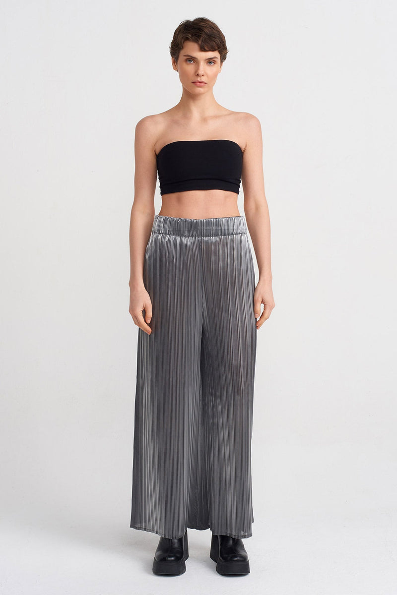 NU  Wide Pleated Trousers Silver