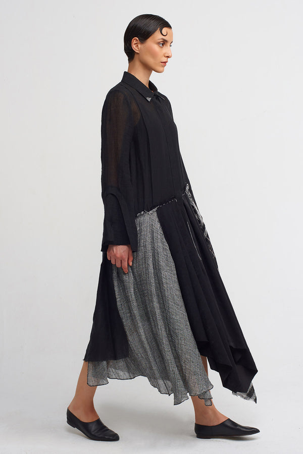 NU Shirt Dress With Different Fabric Details Black