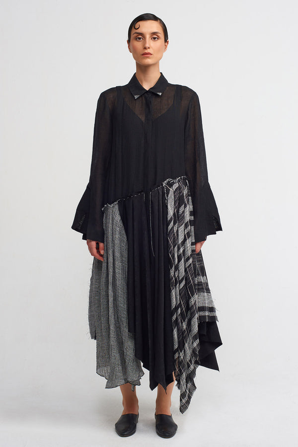 NU Shirt Dress With Different Fabric Details Black