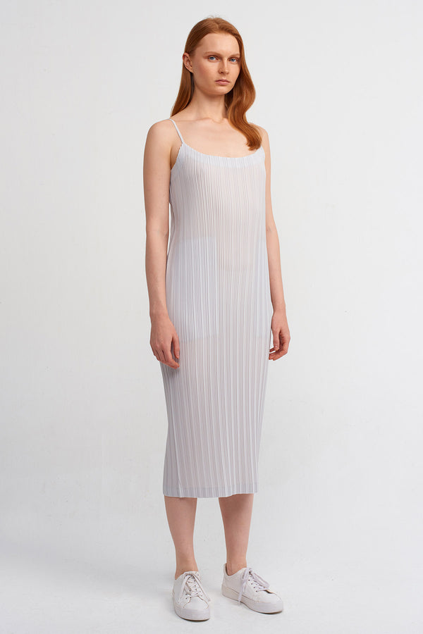 NU Thin-Strapped Midi Pleated Dress Ice
