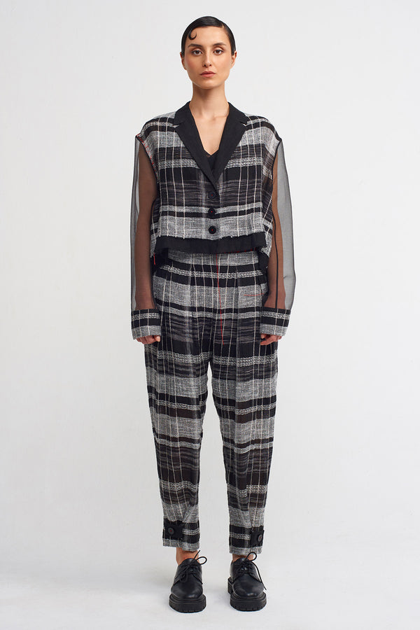 NU Organza Sleeves, Plaid Short Jacket Black