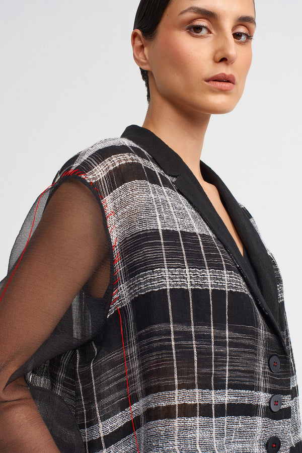 NU Organza Sleeves, Plaid Short Jacket Black
