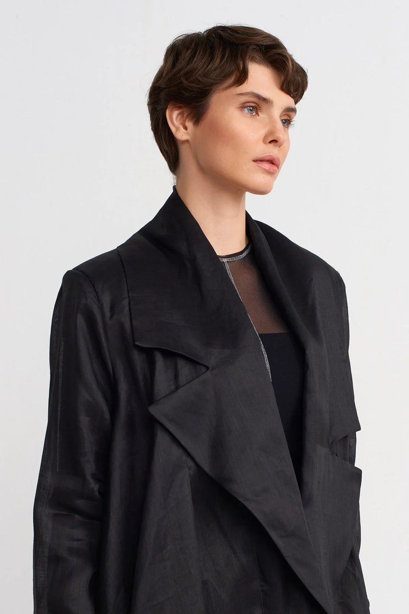 NU Shawl Collar Organza Jacket Black