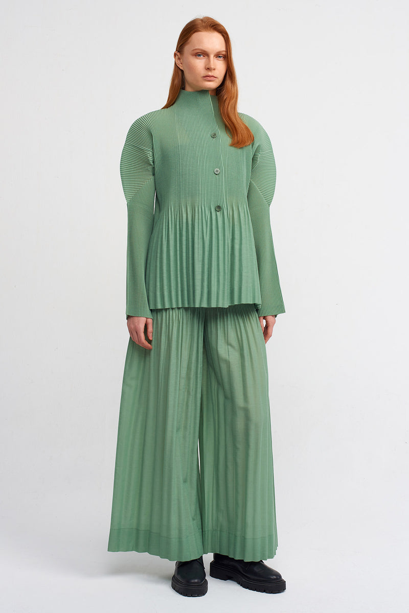 NU Fine Pleated Long Collar Jacket Green